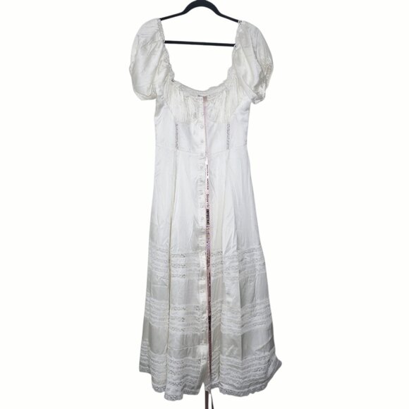 House of CB Eviana Ivory Real Silk Lace Puff Sleeve Maxi Dress - Picture 5 of 17